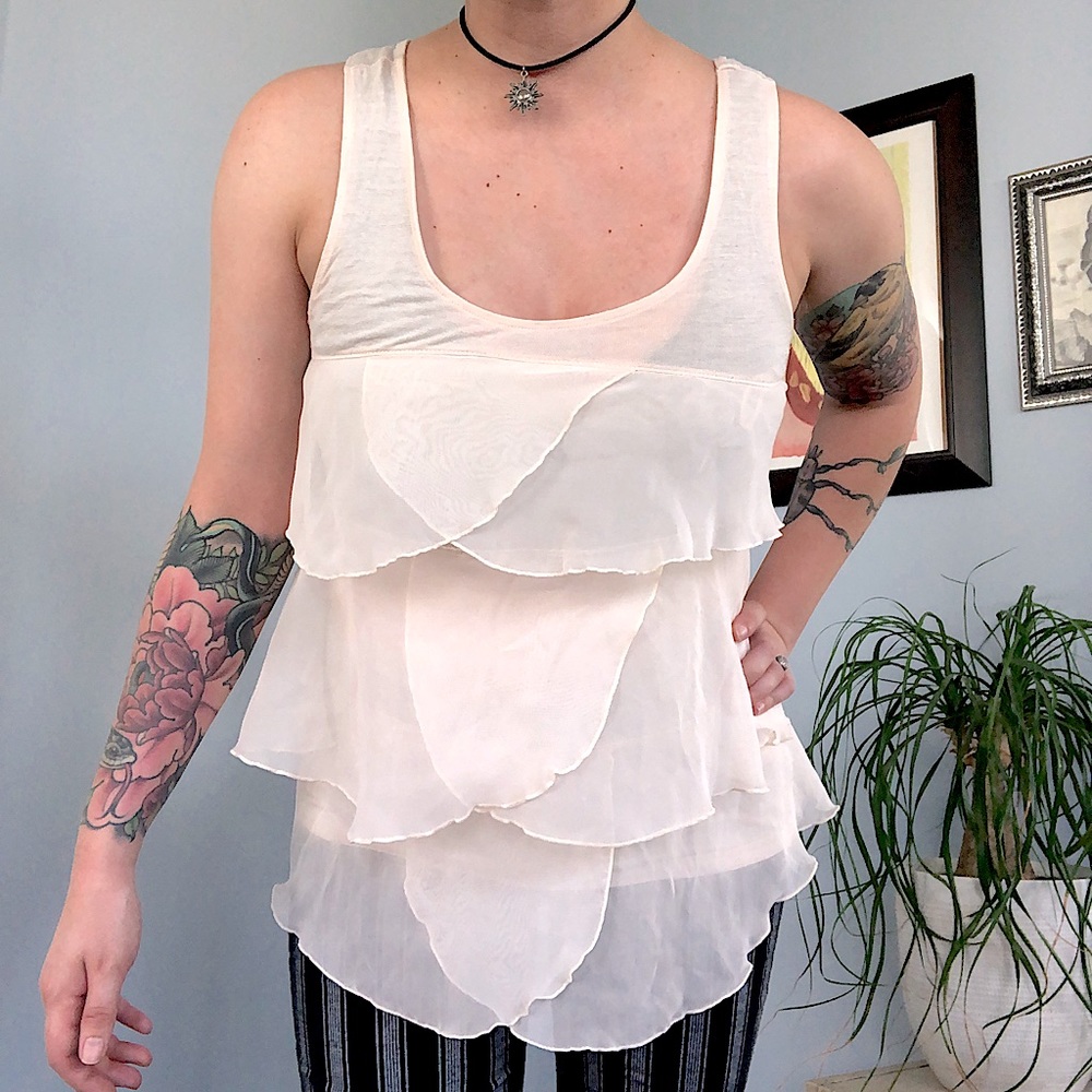 XS Cream Frilly Tank Top